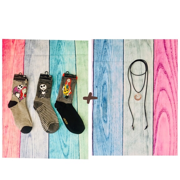 Disney Other - 3 Nightmare Before Christmas socks + free choker